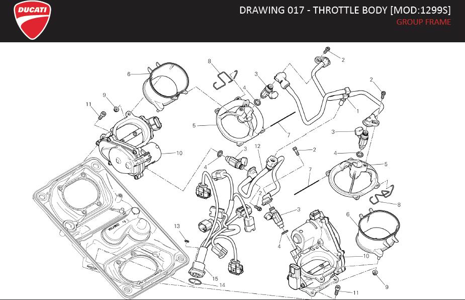 Diagram DRAWING 017 - THROTTLE BODY [MOD:1299S]; GROUP FRAME for your 2020 Ducati Monster   