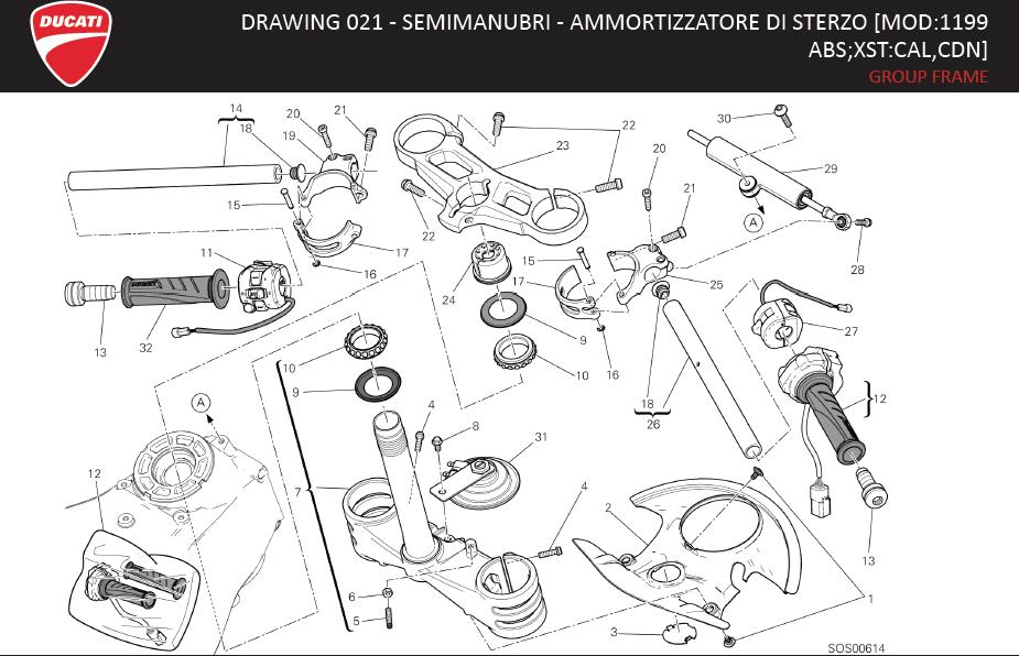 32DRAWING 021 - SEMIMANUBRI - AMMORTIZZATORE DI STERZO [MOD:1199; ABS;XST:CAL,CDN]; GROUP FRAMEhttps://images.simplepart.com/images/parts/ducati/fullsize/SUPERBIKE_1199ABS_USA_EN_MY14088.jpg