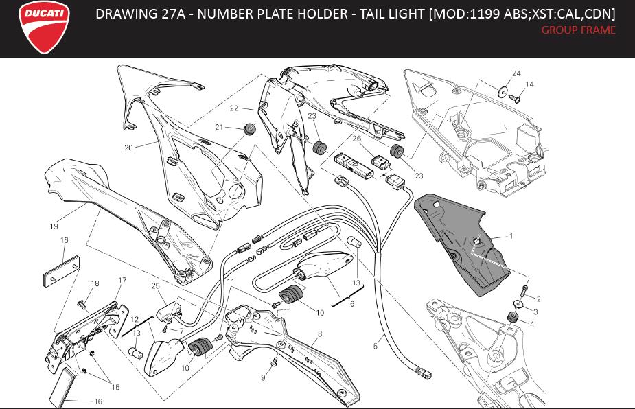 22DRAWING 27A - NUMBER PLATE HOLDER - TAIL LIGHT [MOD:1199 ABS;XST:CAL,CDN]; GROUP FRAMEhttps://images.simplepart.com/images/parts/ducati/fullsize/SUPERBIKE_1199ABS_USA_EN_MY14132.jpg