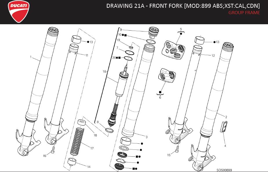 2DRAWING 21A - FRONT FORK [MOD:899 ABS;XST:CAL,CDN]; GROUP FRAMEhttps://images.simplepart.com/images/parts/ducati/fullsize/SUPERBIKE_899_USA_EN_MY14120.jpg