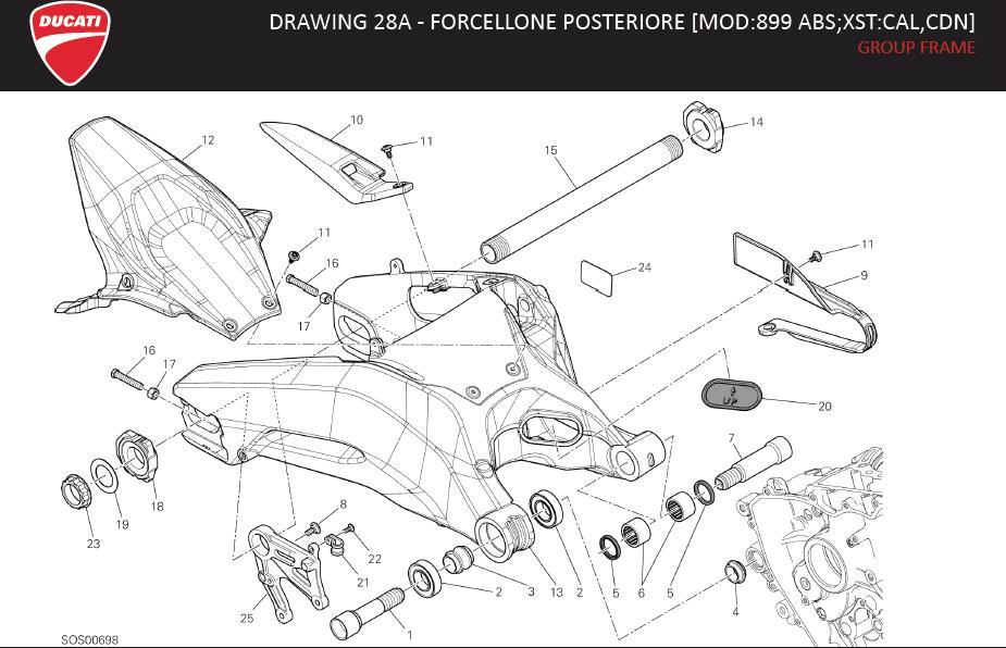 18DRAWING 28A - FORCELLONE POSTERIORE [MOD:899 ABS;XST:CAL,CDN]; GROUP FRAMEhttps://images.simplepart.com/images/parts/ducati/fullsize/SUPERBIKE_899_USA_EN_MY14128.jpg