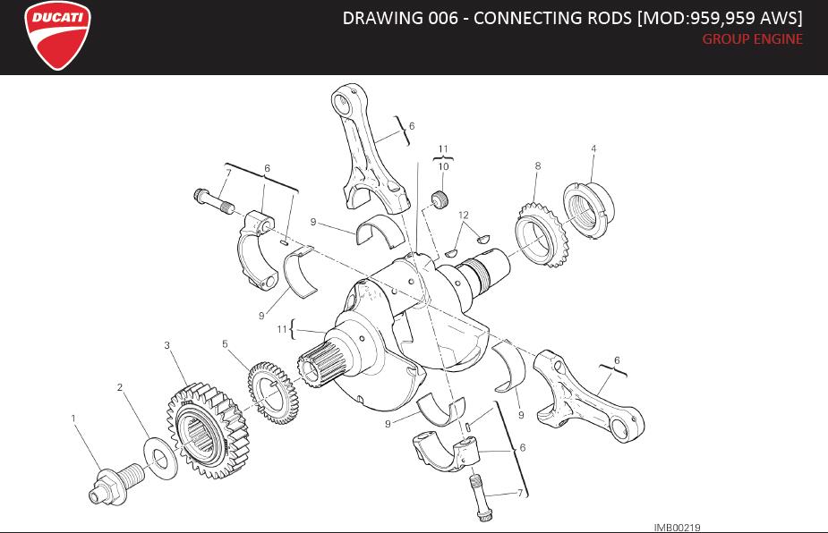 Diagram DRAWING 006 - CONNECTING RODS [MOD:959,959 AWS]; GROUP ENGINE for your Ducati ST3  