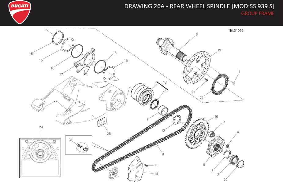 Diagram DRAWING 26A - REAR WHEEL SPINDLE [MOD:SS 939 S]; GROUP FRAME for your 2017 Ducati SuperSport Standard S 