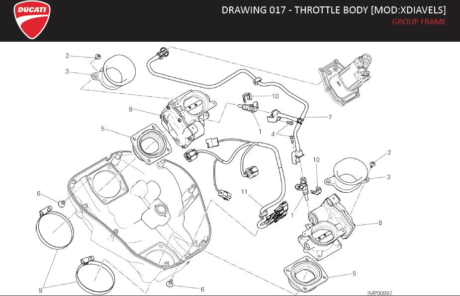 Diagram DRAWING 017 - THROTTLE BODY [MOD:XDIAVELS]; GROUP FRAME for your 2020 Ducati Monster   