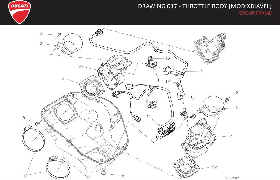 Diagram DRAWING 017 - THROTTLE BODY [MOD:XDIAVEL]; GROUP FRAME for your 2020 Ducati Monster   