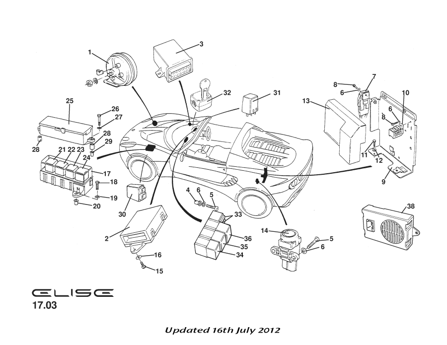 Full size assembly image of Horn, Inertia Switch, Modules, Fuses &amp; Relays (1/1)