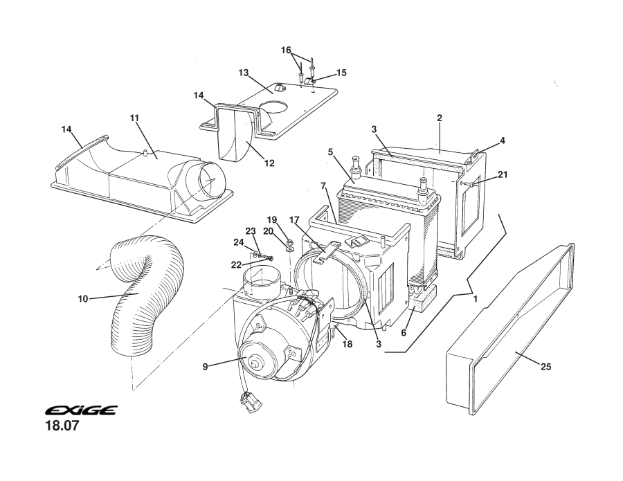 Full size assembly image of Interior Blower Motor, Heater Matrix, Intakes &amp; Ducting (1/1)