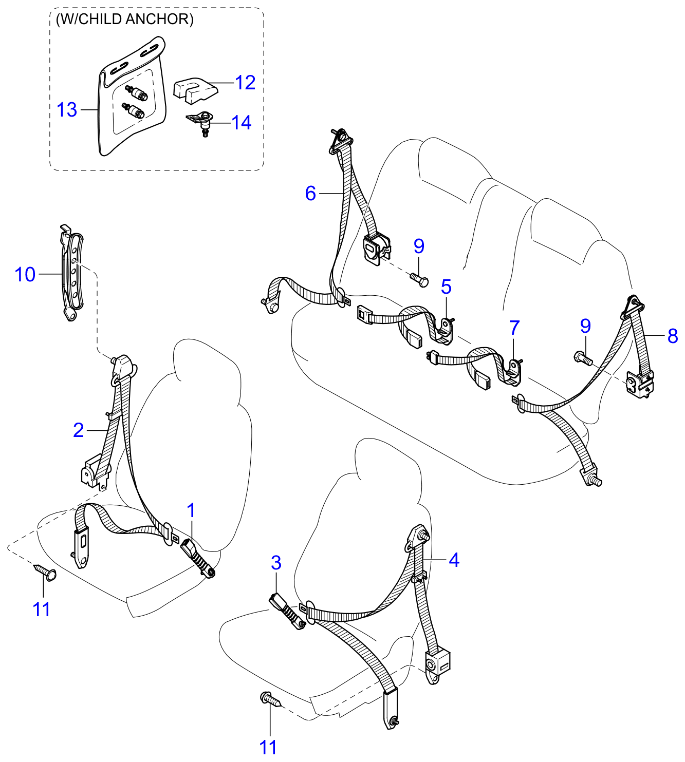 Full size assembly image of SEAT BELTS (-010522) (1/1)