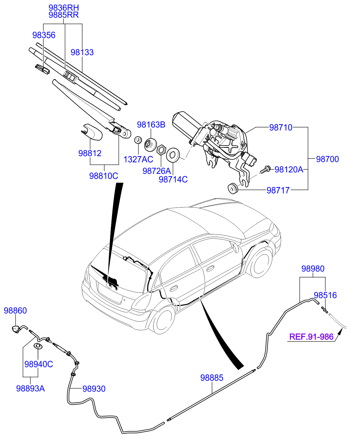 Full size assembly image of WINDSHIELD WIPER-REAR (1/1)