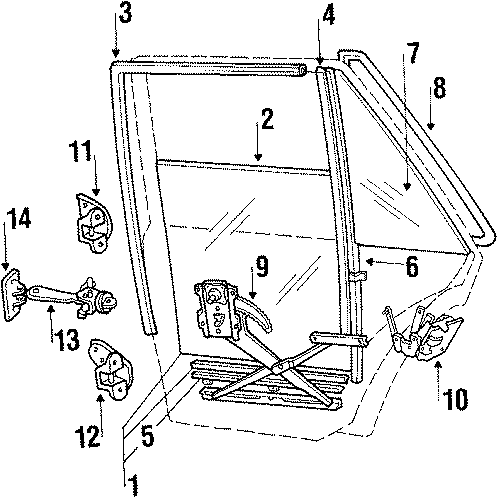 Diagram REAR DOOR. GLASS & HARDWARE. for your 2024 Hyundai Palisade  Calligraphy Sport Utility 