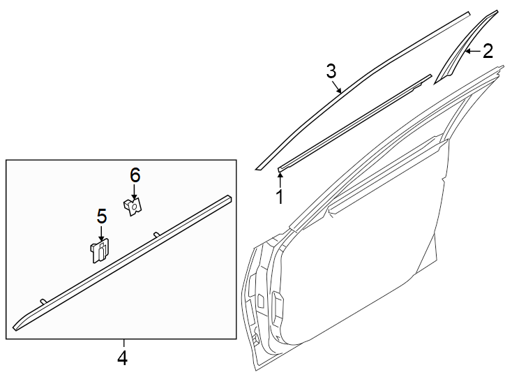 Diagram Front door. Exterior trim. for your 2022 Genesis G70   