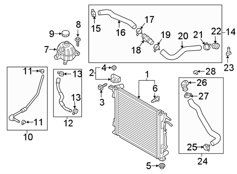 Diagram RADIATOR & COMPONENTS. for your Hyundai