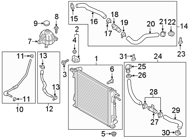 Diagram RADIATOR & COMPONENTS. for your Hyundai