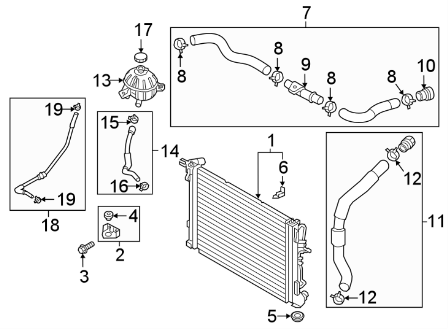 Diagram RADIATOR & COMPONENTS. for your Hyundai