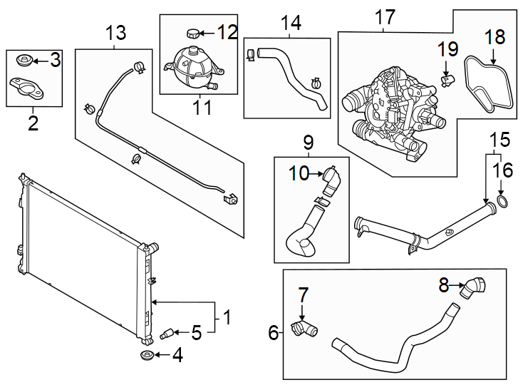 Diagram Radiator & components. for your 2022 Hyundai Tucson  Ultimate Plug-In Hybrid Sport Utility 