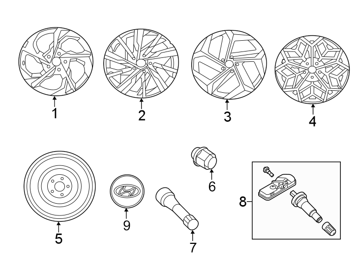 Diagram Wheels. Covers & trim. for your 2016 Hyundai Tucson 2.0L A/T FWD SE Sport Utility 