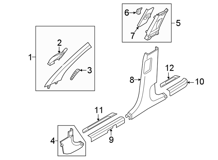 Diagram Pillars. Rocker & floor. Interior trim. for your 2011 Hyundai Genesis Coupe 3.8L V6 A/T 3.8 Grand Touring Coupe 