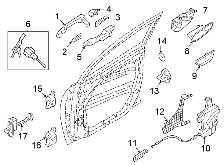 Diagram Front door. Lock & hardware. for your 1997 Hyundai Elantra   