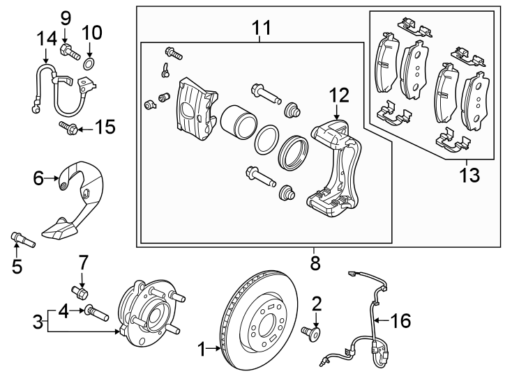 Diagram Front suspension. Brake components. for your 1993 Hyundai Elantra   