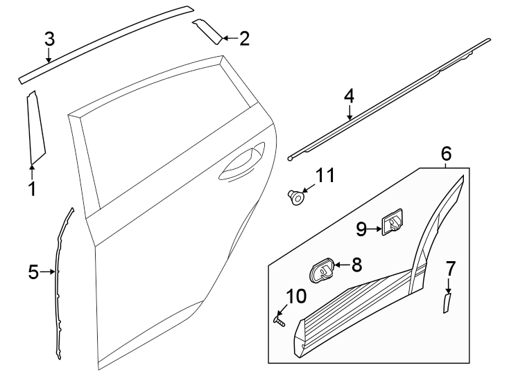 9Rear door. Exterior trim.https://images.simplepart.com/images/parts/motor/fullsize/1006445.png