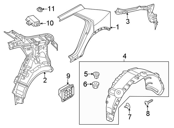 11Quarter panel & components.https://images.simplepart.com/images/parts/motor/fullsize/1006470.png