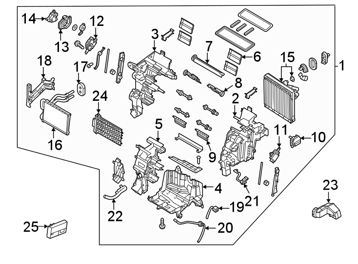 Diagram Air conditioner & heater. Evaporator & heater components. for your 1996 Hyundai