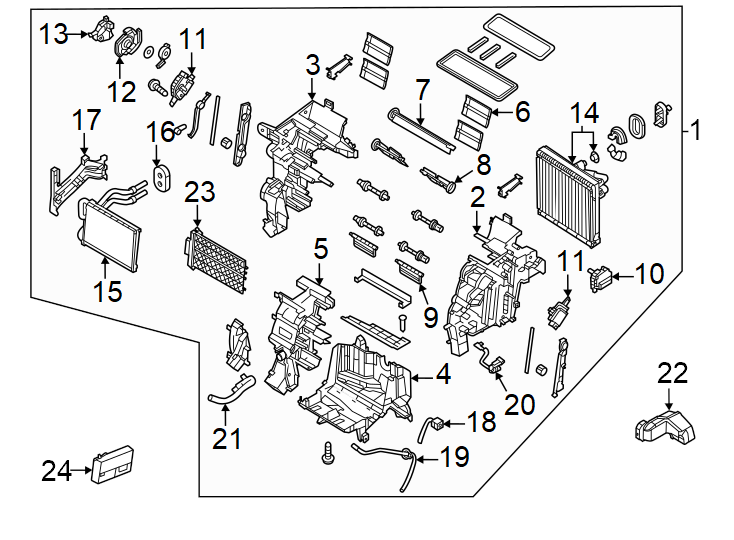 11Air conditioner & heater. Evaporator & heater components.https://images.simplepart.com/images/parts/motor/fullsize/1008062.png