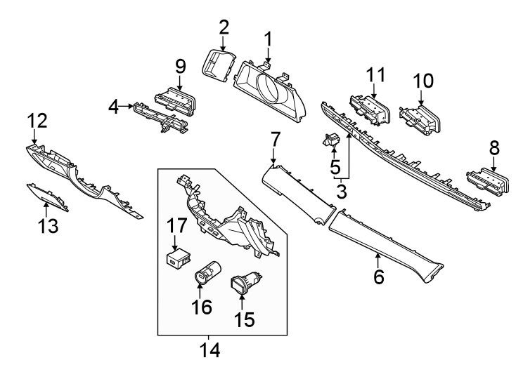 Diagram Instrument panel components. for your 2016 Hyundai Equus   