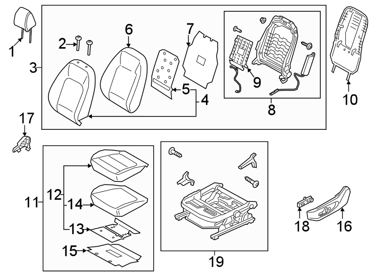 Seats & tracks. Driver seat components.