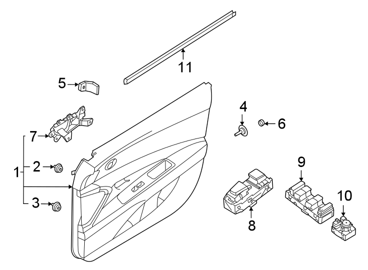 Diagram Front door. Interior trim. for your 2024 Hyundai Tucson   