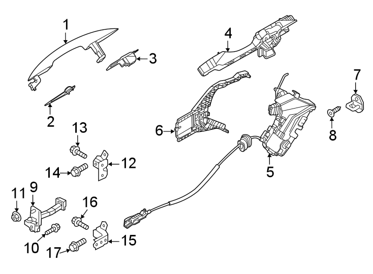 Diagram Rear door. Lock & hardware. for your Hyundai Elantra  