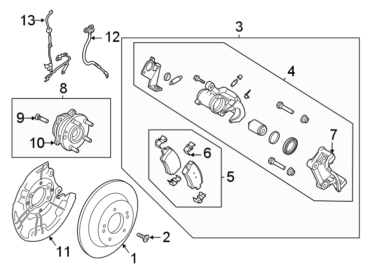 Diagram Rear suspension. Brake components. for your 2021 Hyundai Elantra   