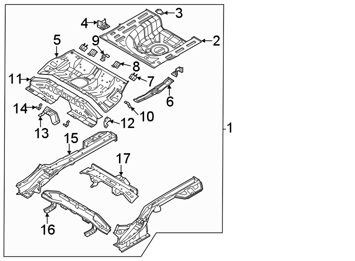 Diagram Rear body & floor. Floor & rails. for your 2022 Hyundai Ioniq 5   
