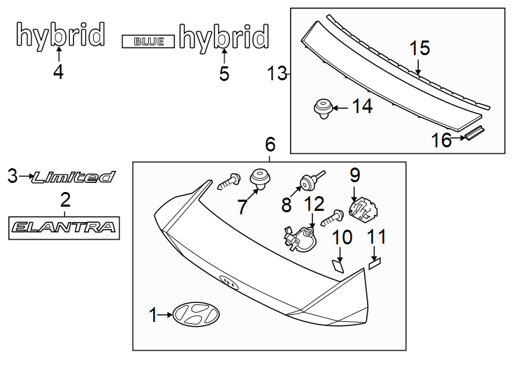 Diagram Trunk lid. Exterior trim. for your 2015 Hyundai Elantra GT   