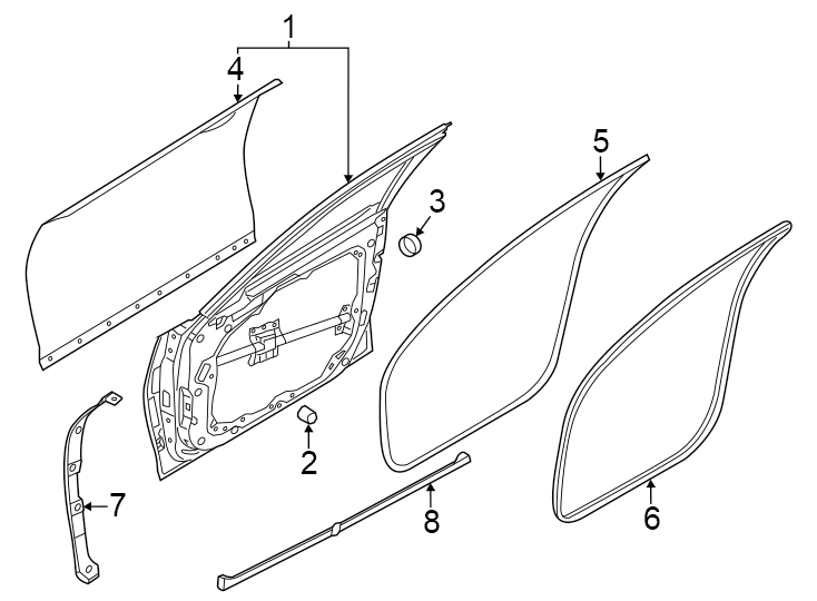 Diagram Front door. Door & components. for your 2024 Genesis Electrified G80   