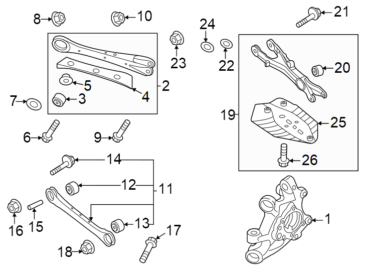 Diagram Rear suspension. Suspension components. for your 2019 Genesis G70   