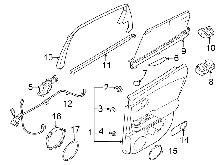 Diagram Rear door. Interior trim. for your 2024 Genesis GV60   