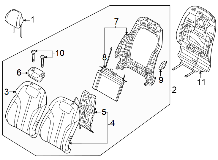 Diagram Seats & tracks. Passenger seat components. for your 2024 Genesis GV60   
