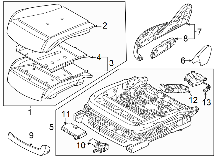 Diagram Seats & tracks. Passenger seat components. for your 2024 Genesis GV60   