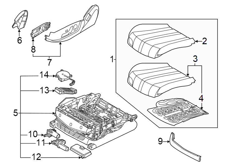 Diagram Seats & tracks. Driver seat components. for your 2023 Genesis GV60   