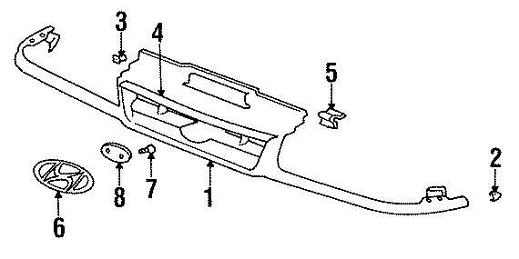 Diagram GRILLE & COMPONENTS. for your 2005 Hyundai XG350   