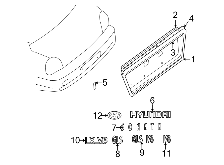 Diagram TRUNK LID. EXTERIOR TRIM. for your 2015 Hyundai Elantra GT   