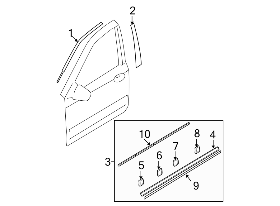 Diagram Front door. Exterior trim. for your Hyundai