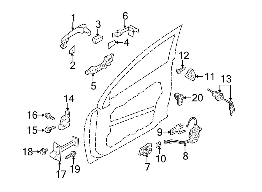 Diagram FRONT DOOR. LOCK & HARDWARE. for your 1994 Hyundai Elantra   