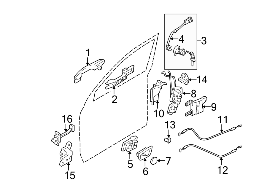 Diagram FRONT DOOR. LOCK & HARDWARE. for your 1998 Hyundai Elantra   