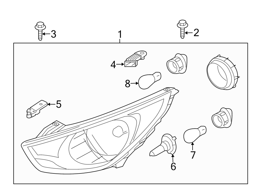 Diagram FRONT LAMPS. HEADLAMP COMPONENTS. for your 2023 Hyundai Tucson   