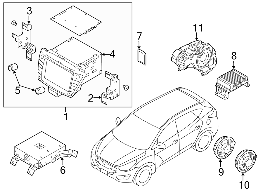Diagram INSTRUMENT PANEL. SOUND SYSTEM. for your 2014 Hyundai Tucson   