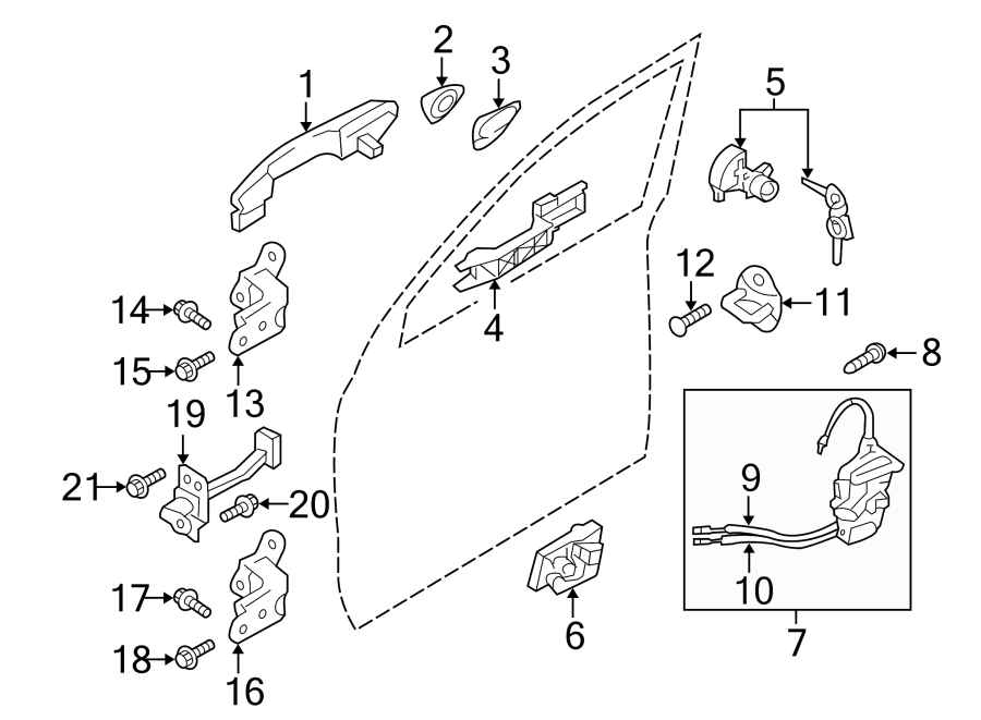 Diagram Front door. Lock & hardware. for your 1997 Hyundai Elantra   