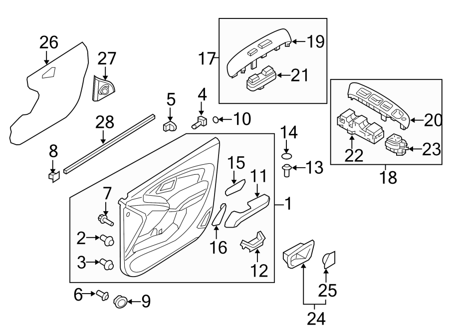 Diagram FRONT DOOR. INTERIOR TRIM. for your 1993 Hyundai Sonata   