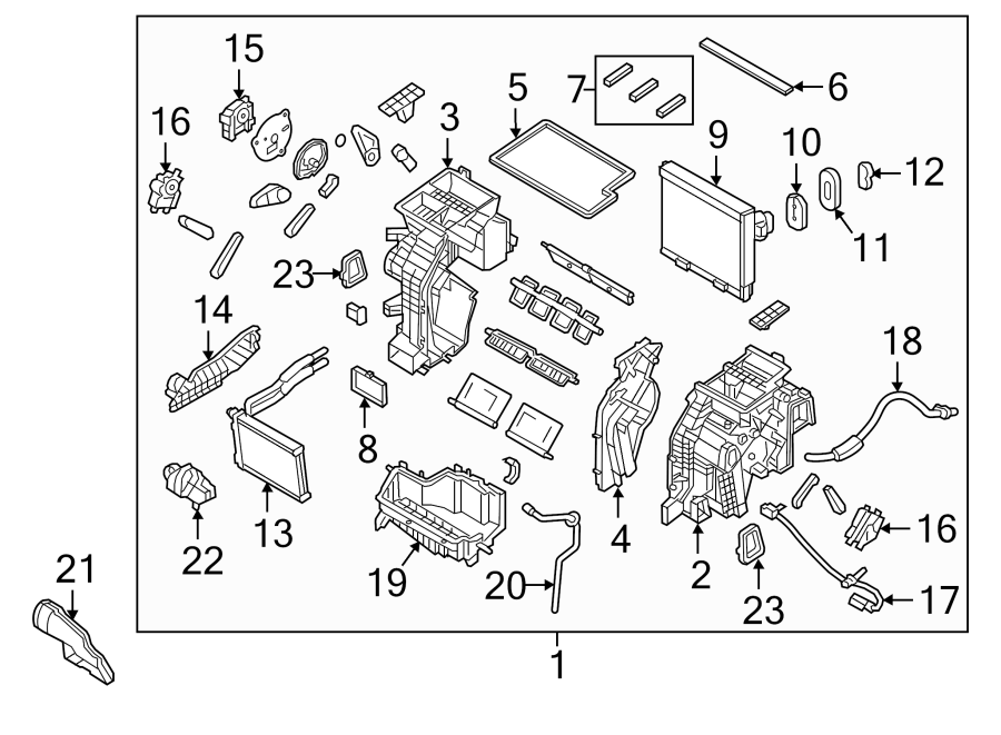 3Air conditioner & heater. Evaporator & heater components.https://images.simplepart.com/images/parts/motor/fullsize/1027140.png